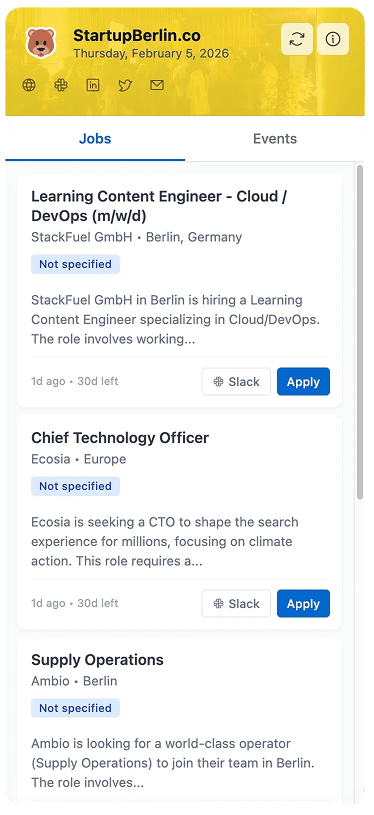StartupBerlin Extension Interface